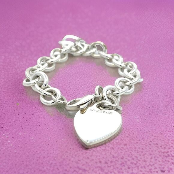 Tiffany & Co Estate Heart Charm Bracelet 7.5" Sterling Silver 34.9g TIF757 - Picture 7 of 8